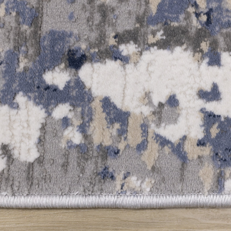 Fidencia Blue Cream Beige Abstract Area Rug, Rectangle 7'10" x 10'6"