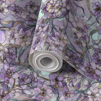 Peel and Stick Wallpaper Contact Paper Floating Orchid Watercolor Art Lavender Botanical Elegance Self Adhesive and Removable 17.7in x 118in(45x300cm)