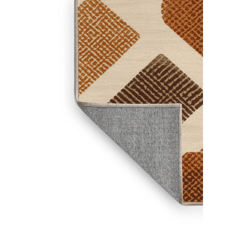Machine Washable Elkton Churros Global Inspired Block Print Rug in Beige – Beige Binding, 3x5