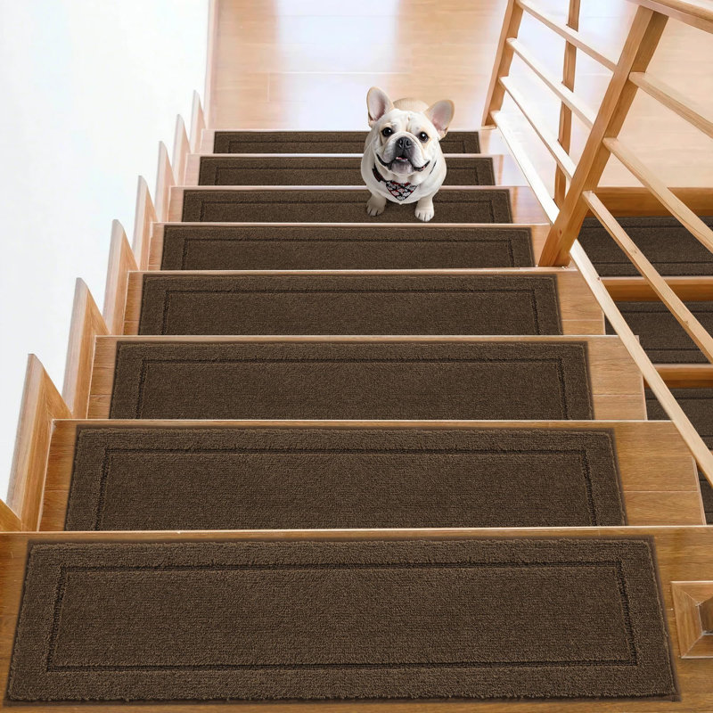 Paquet de 15 tapis d'escalier antidérapants de 8 po x 30 po, tapis d'escalier en TPE pour marches en bois, tapis en polyester épais de 0,4 po pour enfants, enfants et animaux domestiques