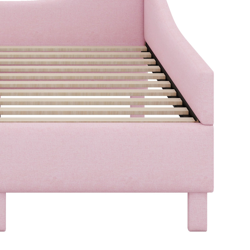 Lit de jour simple tapissier en L rembourré en forme de L avec lit gigogne, Rose