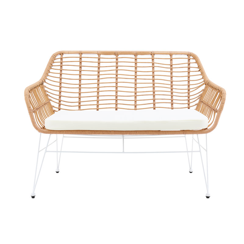 Bradner Wicker Outdoor Bench, White, White