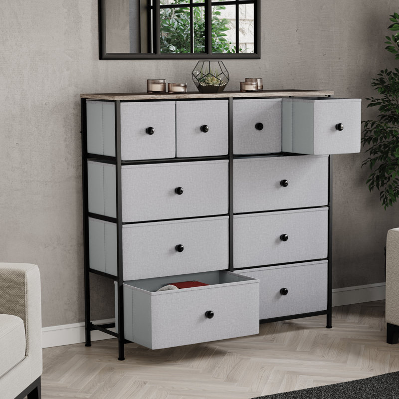 Chorley 10 Drawer Fabric Drawer Chest UKFR Certified, Beige/Grey