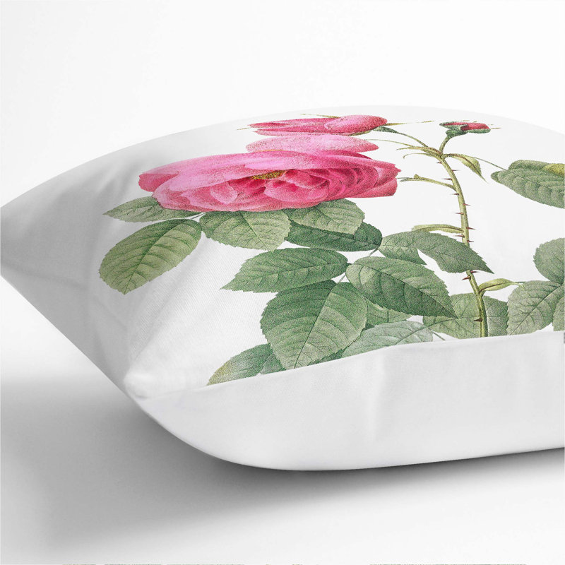 Bourbon Rose In Pink Square Throw Cushion, White, 55cm H x 55cm W x 20cm D