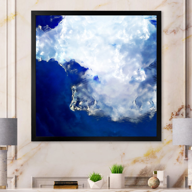 Espace abstrait bleu, Impression noire sur toile encadrée, H 16 po x l 16 po x P 1 po