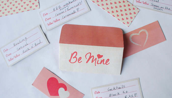 DIY: Home-printed date night cards filled out with hand-written date night ideas