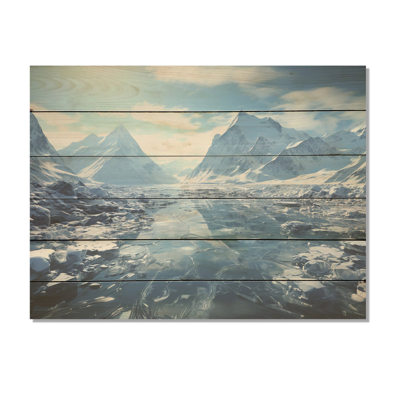 Glacial Scenery In Canada - Glacier Wood Wall Art On Natural Pine Wood, 30" H x 40" W
