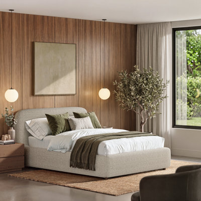 Barletta Upholstered Queen Wing Platform Bed, Cream