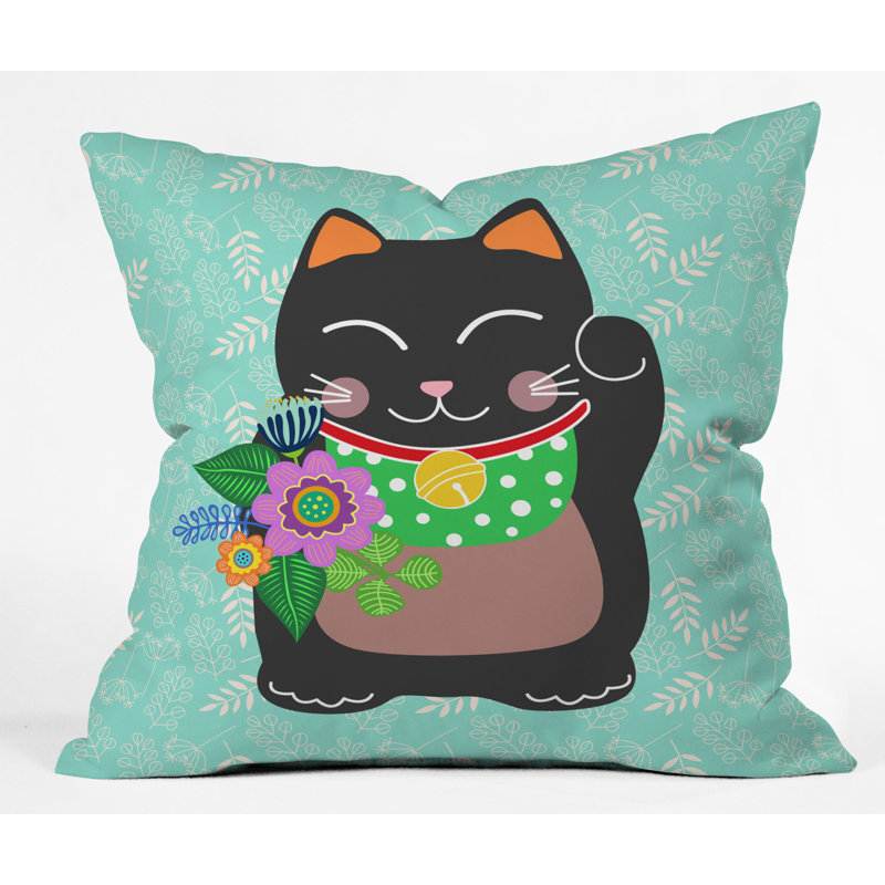 Coussin intérieur / extérieur Hello Sayang Lucky Cat, 16 po x 1 po