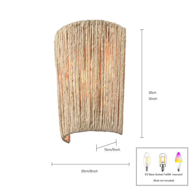 11.75" Cabana Sconce in Lacquered Gold with Dried Corn Leaf Wrap