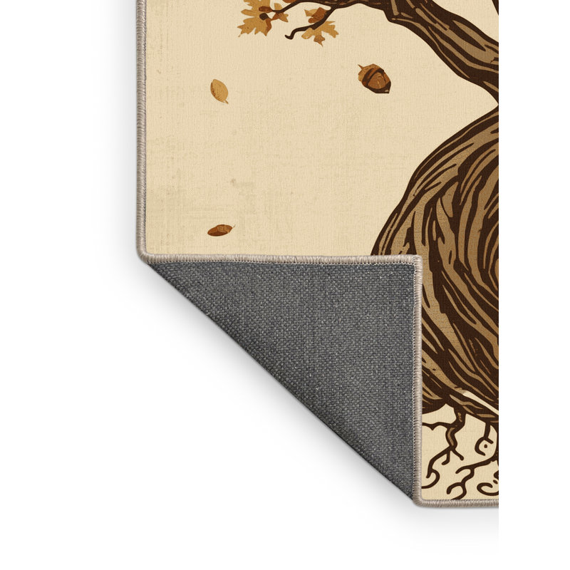 Soft Plush Breezewood Oak Tree Country Rustic Vintage Look Area Rug in Beige – Beige Binding, 3x5