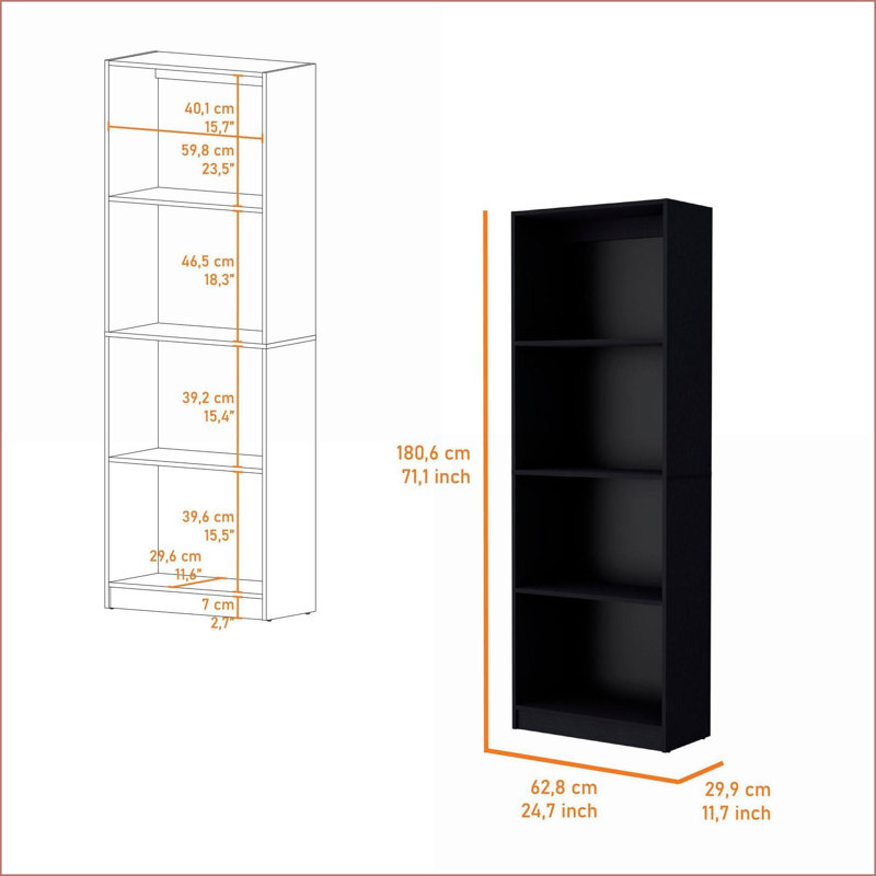 Bibliothèque haute 4 tablettes en bois wengé | Rangement ouvert | Au sol