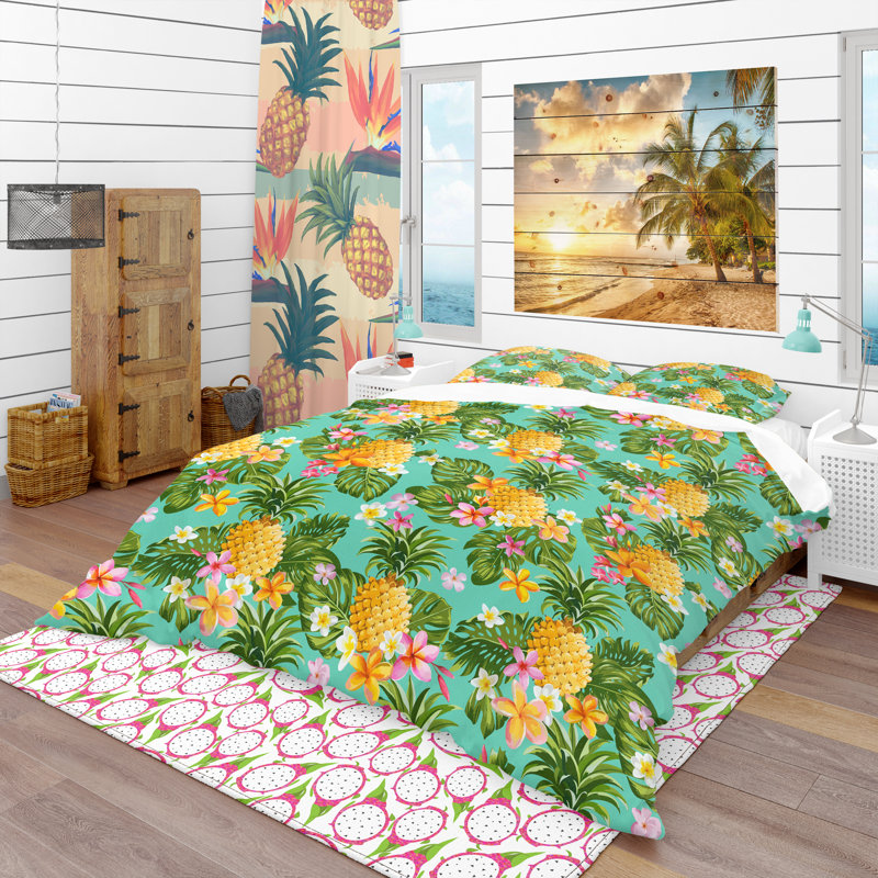 Ensemble de housse de couette tropical, Housse simple + 1 taie décorative