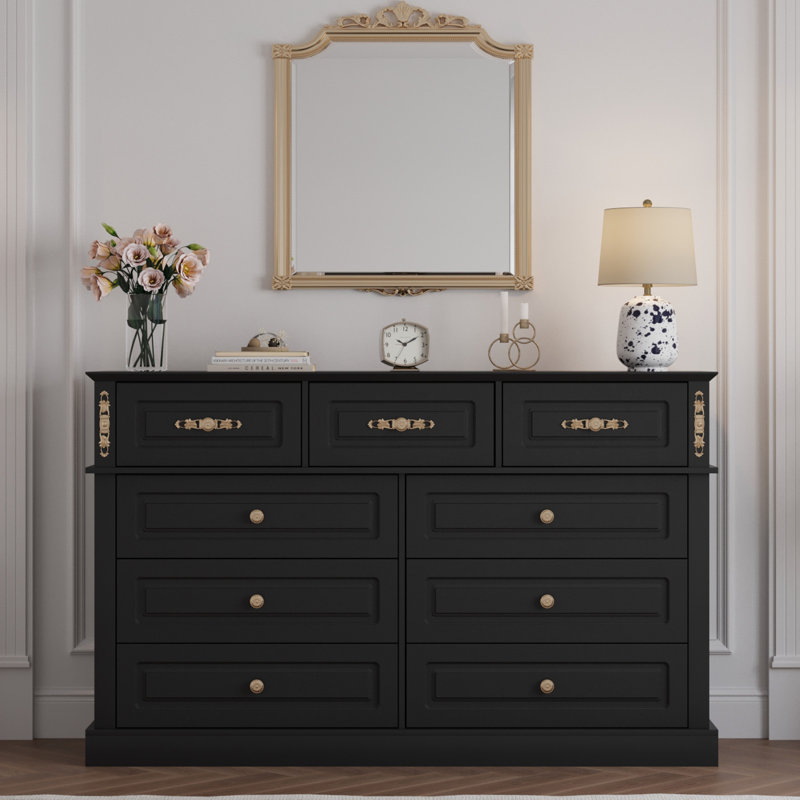 Extra Large 9-Drawer Dresser with Gold Knobs, 63" Wide