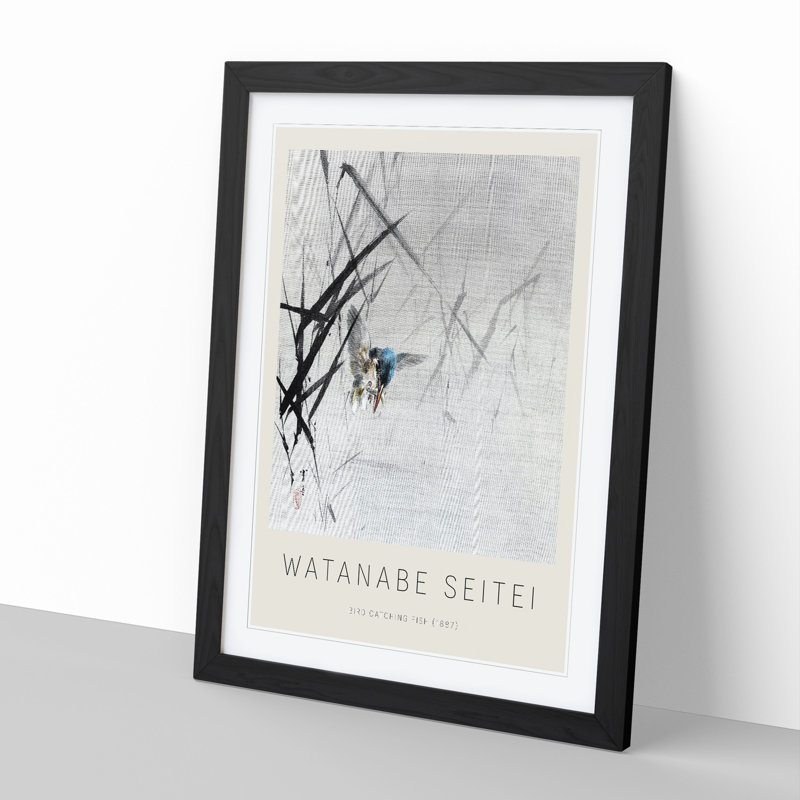 Bird Catching a Fish by Watanabe Seitei - Picture Frame Art Prints, 36cm H x 27cm W x 2cm D, Black