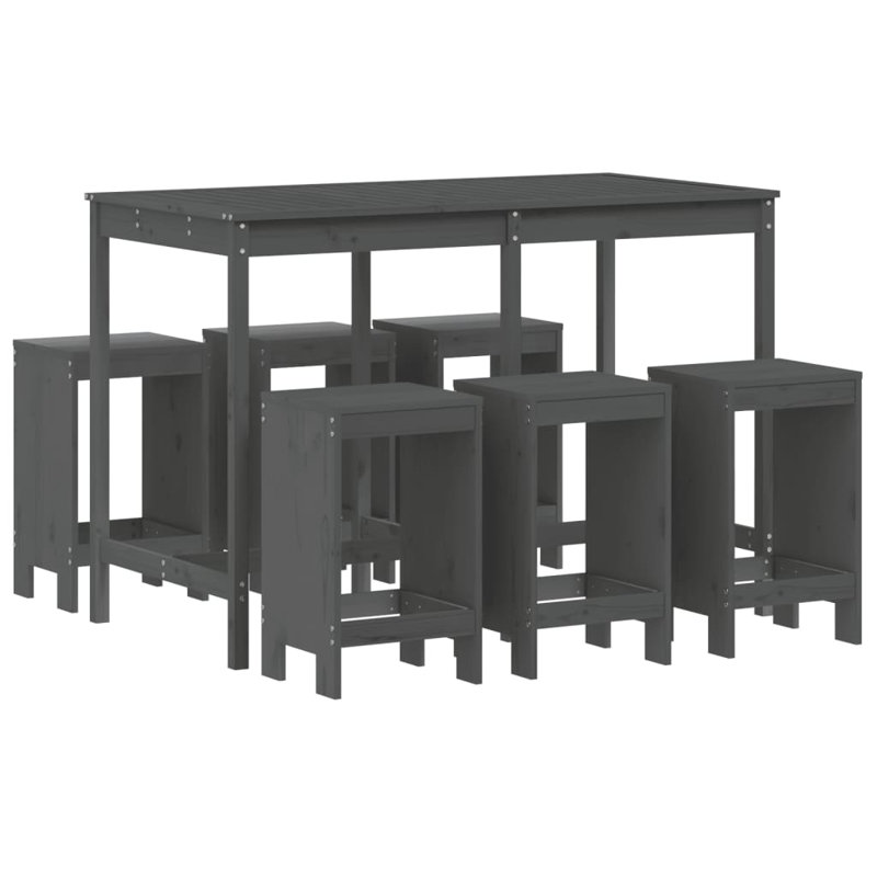 Ayane Brayden Studio Bar Set with Wood Frame and Solid Wood Outer Material, Grey