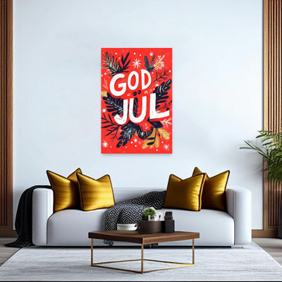 God Jul Christmas Greeting Pine Winter Wall Art Print 1 Piece Wrapped Canvas Wall Art