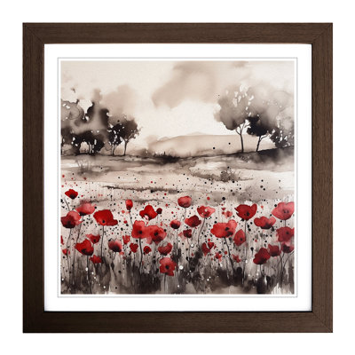 Poppy Field Ink Wash - Framed Print