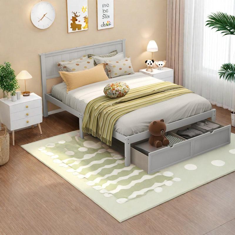 Modern Space-saving Full Size Pine Bed With Storage Drawers