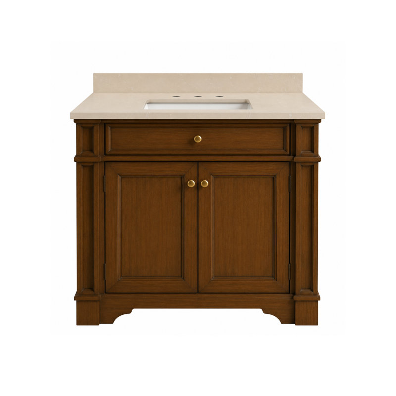 Comptoir de meuble-lavabo en noyer clair de 30 po x P 21 po avec comptoir simple encastré Josano, 30, Lasano Beige