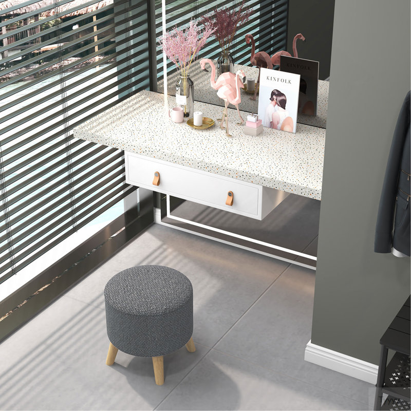 Repose-pieds avec tabouret rond avec plateau rembourré, gris HOMcom