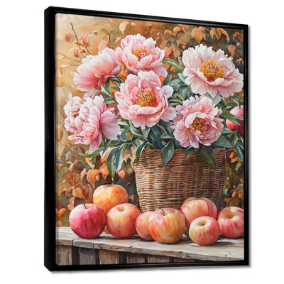 Art encadré, panier de pivoines parmi les fruits de la récolte II