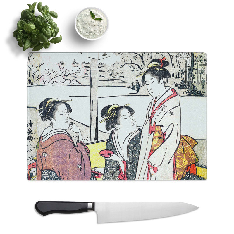 Tempered Glass Nippori Keinai Ebisu-Daikoku by Torii Kiyonaga Chopping Board, 28.5 cm x 20 cm