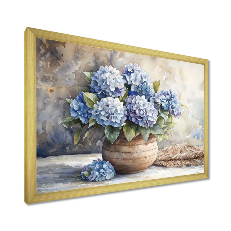 Hydrangeas In A Dreamy Setting I - Hydrangea Large Wall Art, Single Picture Framed Print, 16" H x 32" W, Gold