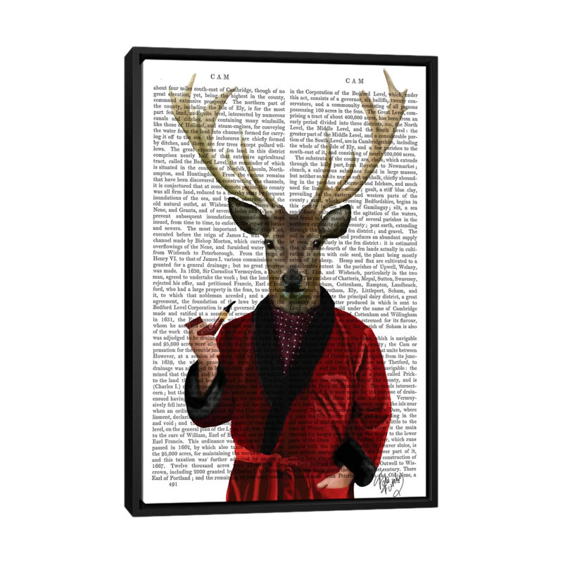 «Deer in smoking vestes», impression sur toile, H 26 po x l 18 po x P 1,5 po, Toile encadrée noire, Pas de tapis