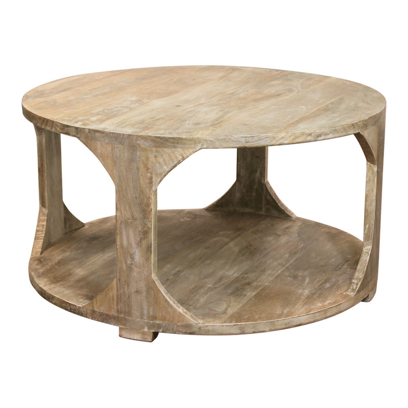 Jenna Round Cocktail Table With Shelves, Beige