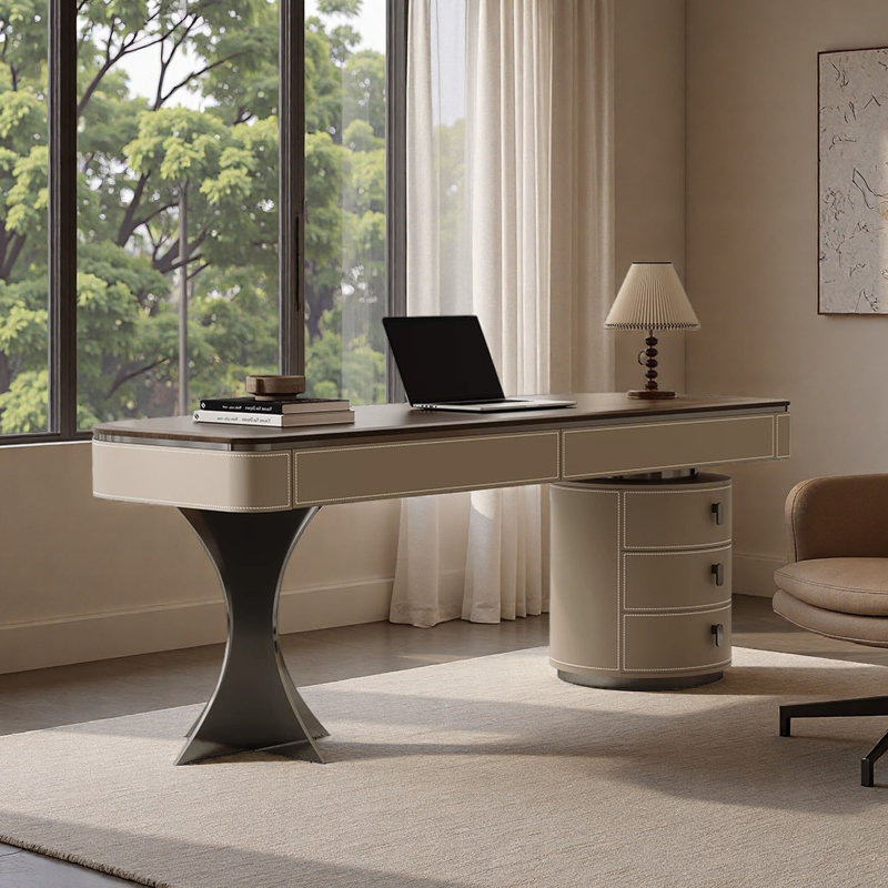 Modern Vintage Walnut Desk, 29.5" H x 70.9" W x 27.6" D