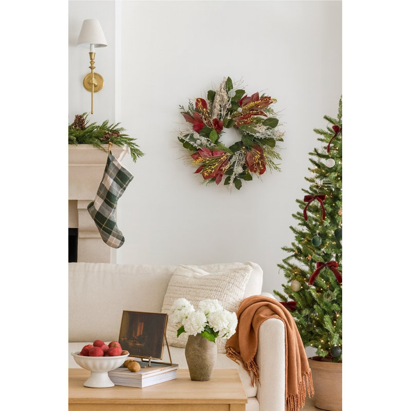 Preserved Leaves and Echinops Fall Wreath, 30" W x 30" H x 6" D