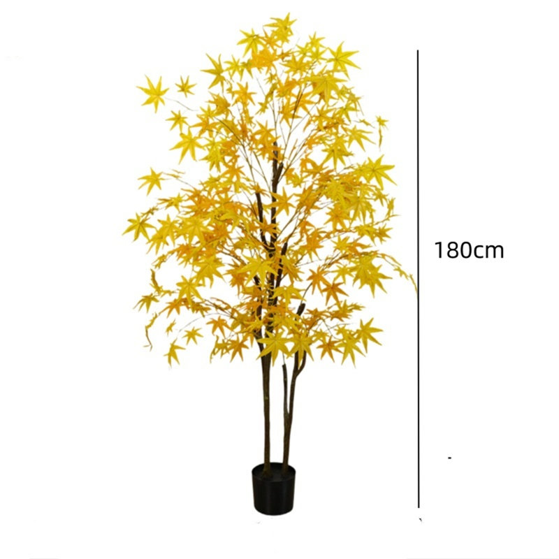 Artificial Maple Tree, Faux Yellow Maple Leaves Silk Maple Tree With Planter, 70.87" H x 5" W x 5" D