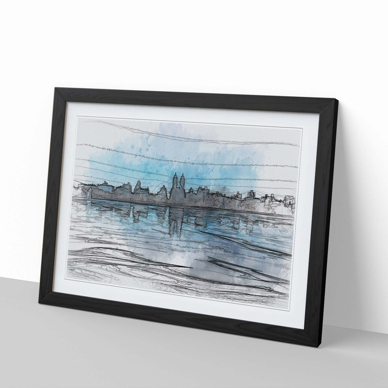 View of New York in Abstract - Picture Frame Graphic Art Print, 40cm H x 60cm W x 2cm D, Black