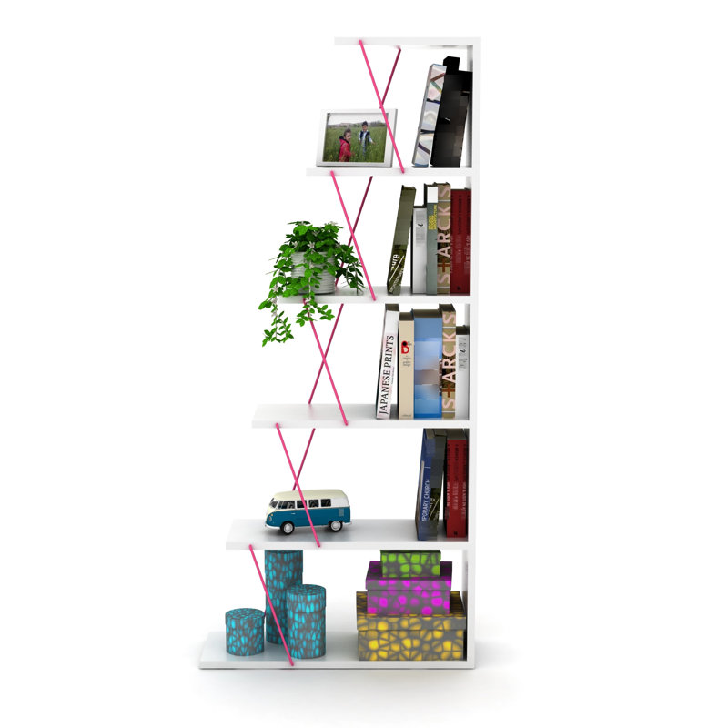 Modern 5 Tier Bookcase White - Solid Wood For Compact Living Spaces Narrow Bookshelf Small Magazine Storage