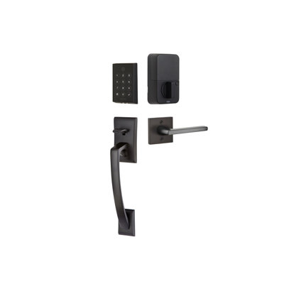 Ensemble de 2 entrées tactiles Emtek EMPowered avec poignée Ares et levier Helios, sans clé avec Bluetooth (droite)