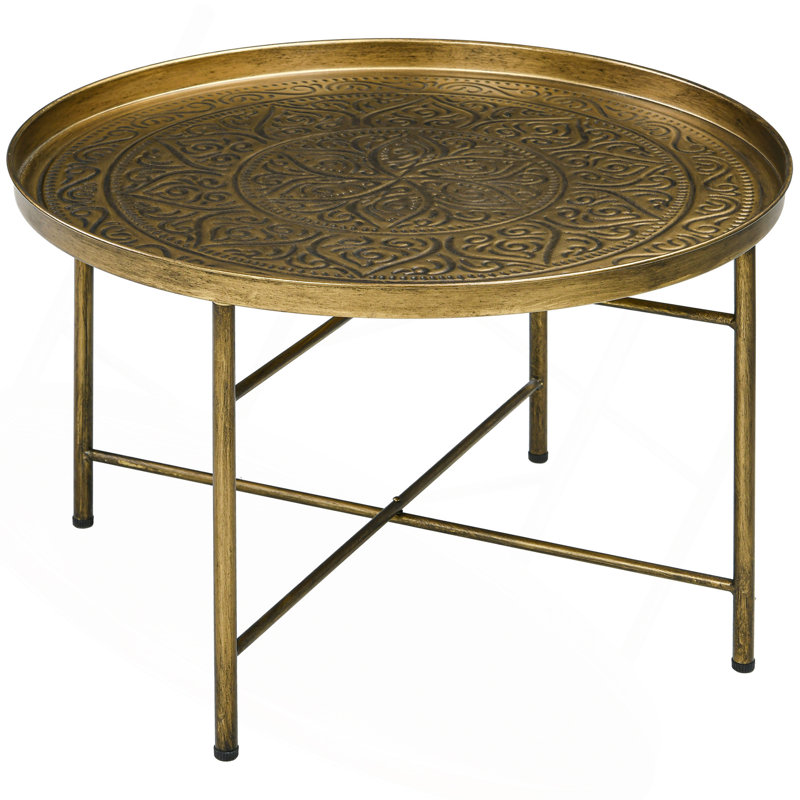 Nicholas 24" Round Coffee Table With Hammered Tray Top, Vintage Metal Center Table For Living Room, Bedroom, Side Table, Gold