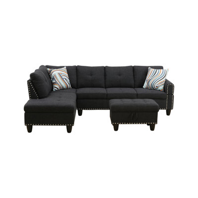 Canapé modulaire en forme de L avec porte-gobelet - Noir-gauche