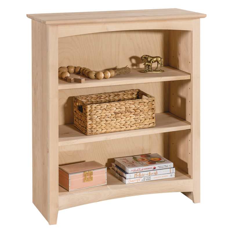 Malani 36" H Solid Wood Classic Bookcase, (3 Shelves) 36"H x 31.75"W x 12.875"D, Unfinished