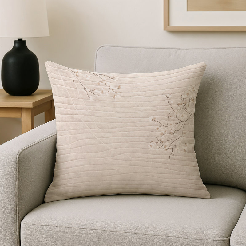 Coussin décoratif intérieur et extérieur Modern, Beige abstrait 2, Carré 20 po