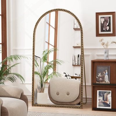Miroir pleine longueur rétro en fer avec pieds de soutien, pour le salon, la chambre à coucher (doré)