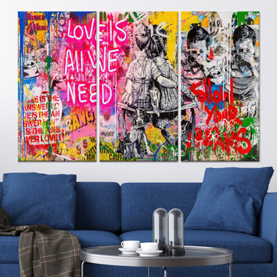 Canvas Print: Love Is All We Need Modern Graffiti Art,3P Wrapped Canvas