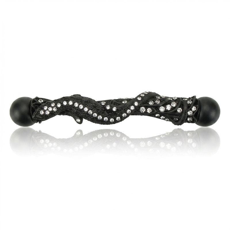 3-1/2” C TO C BALI PULL; ERINITE GREEN & LT. COLORADO TOPAZ CRYSTAL MUSEUM, Matte Black
