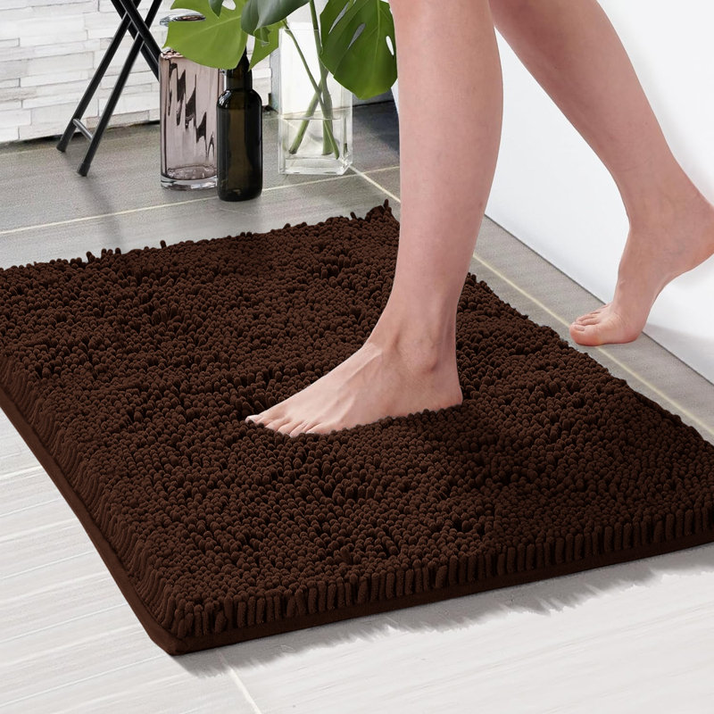 Chenille Non-Slip Non-Slip Bath Mat, 50cm Width X 80cm Length, Brown