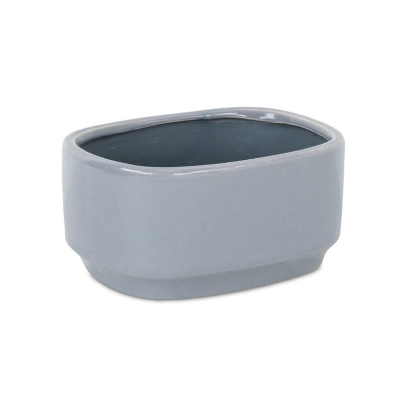 Handmade Ceramic Pot Planter, 4.25" H x 8.5" W x 6.5" D, Gray