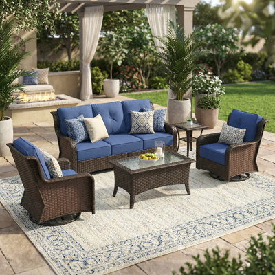 Ensemble de 5 chaises pivotantes en osier pour l'extérieur avec coussins en oléfine, table basse de 39,57 po de largeur