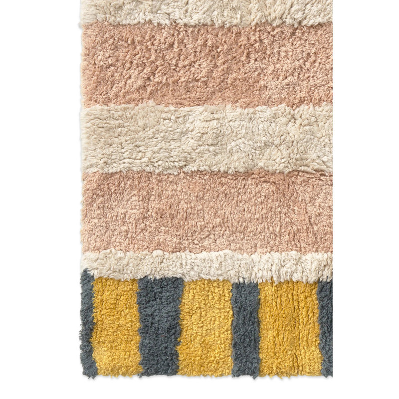 Washable Bath Rug Color On Clay, Natural,Monstera,Rose,Dark Honey Striped