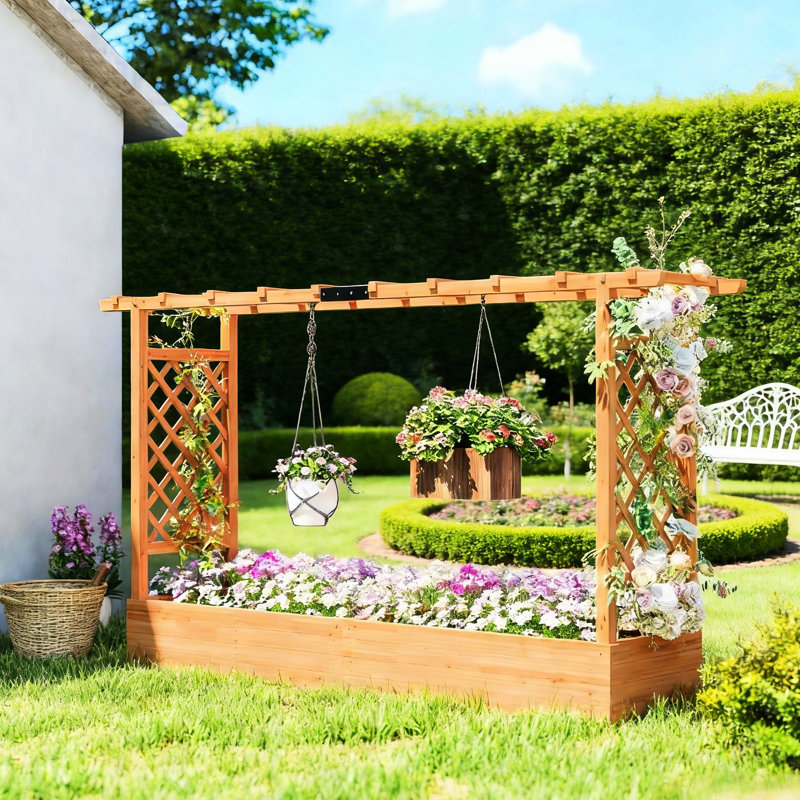 Boîte à fleurs en bois avec treillis et jardin surélevé, pour un jardinage vertical et une intimité accrue