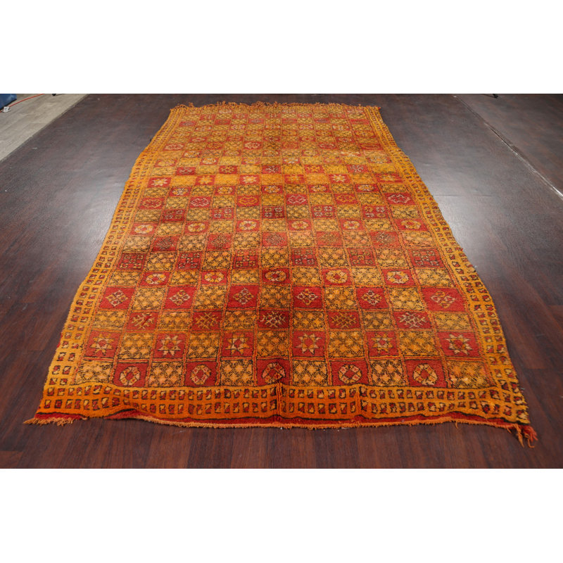 Tapis décoratif en laine de conception unique 6 pi x 10 pi 5 po noué à la main 1960s