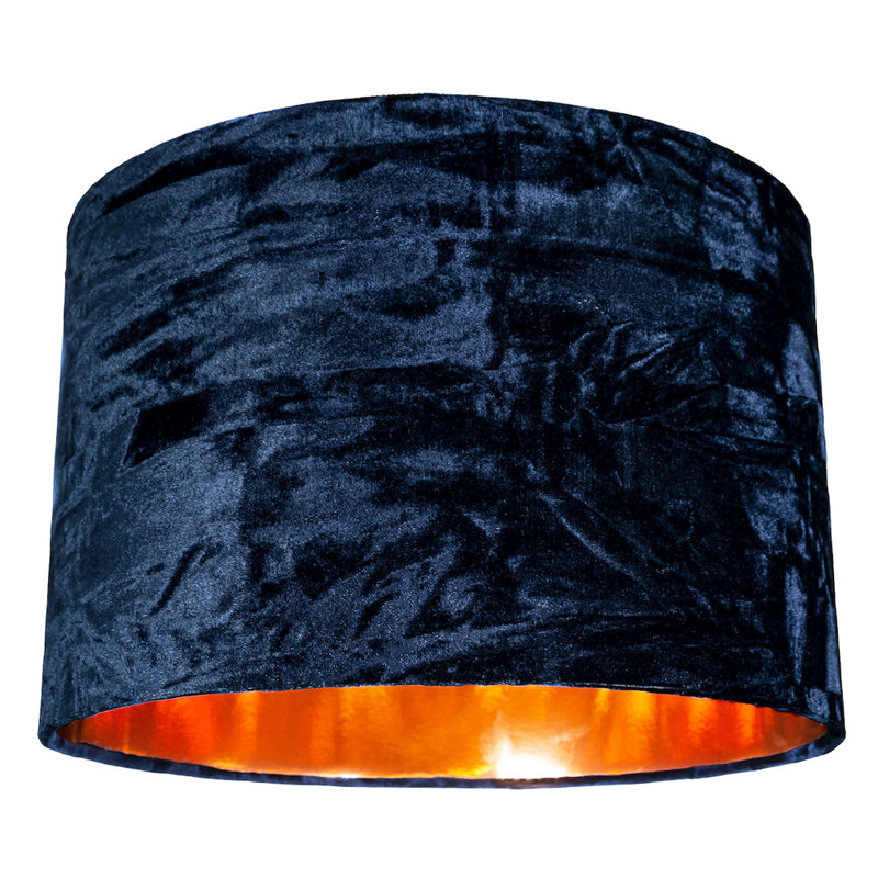 Modern Crushed Velvet Lamp Shade with Shiny Paper Inner, Midnight Blue, 20cm H x 30cm W x 30cm D